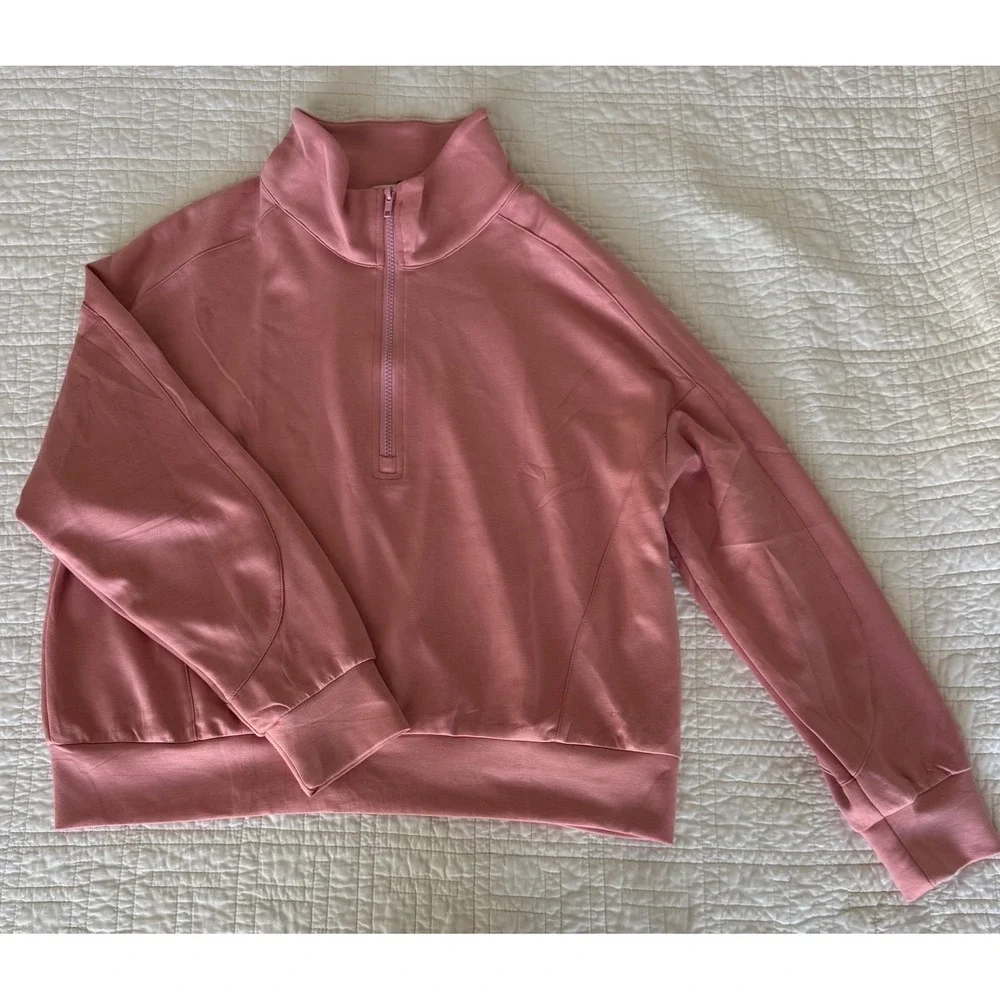 Womens Pink 2‎ Piece Sweatsuit Set Quarter Zip Joggers EcoCosy Large NWT Soft